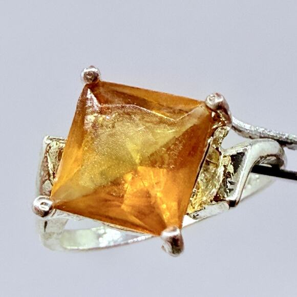 Vintage Sterling Silver 925 Ring Orange Stone Cocktail Statement Sz 5 Retro - Picture 2 of 15